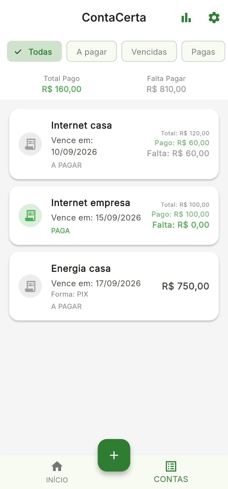 Tela 1 do Conta Certa