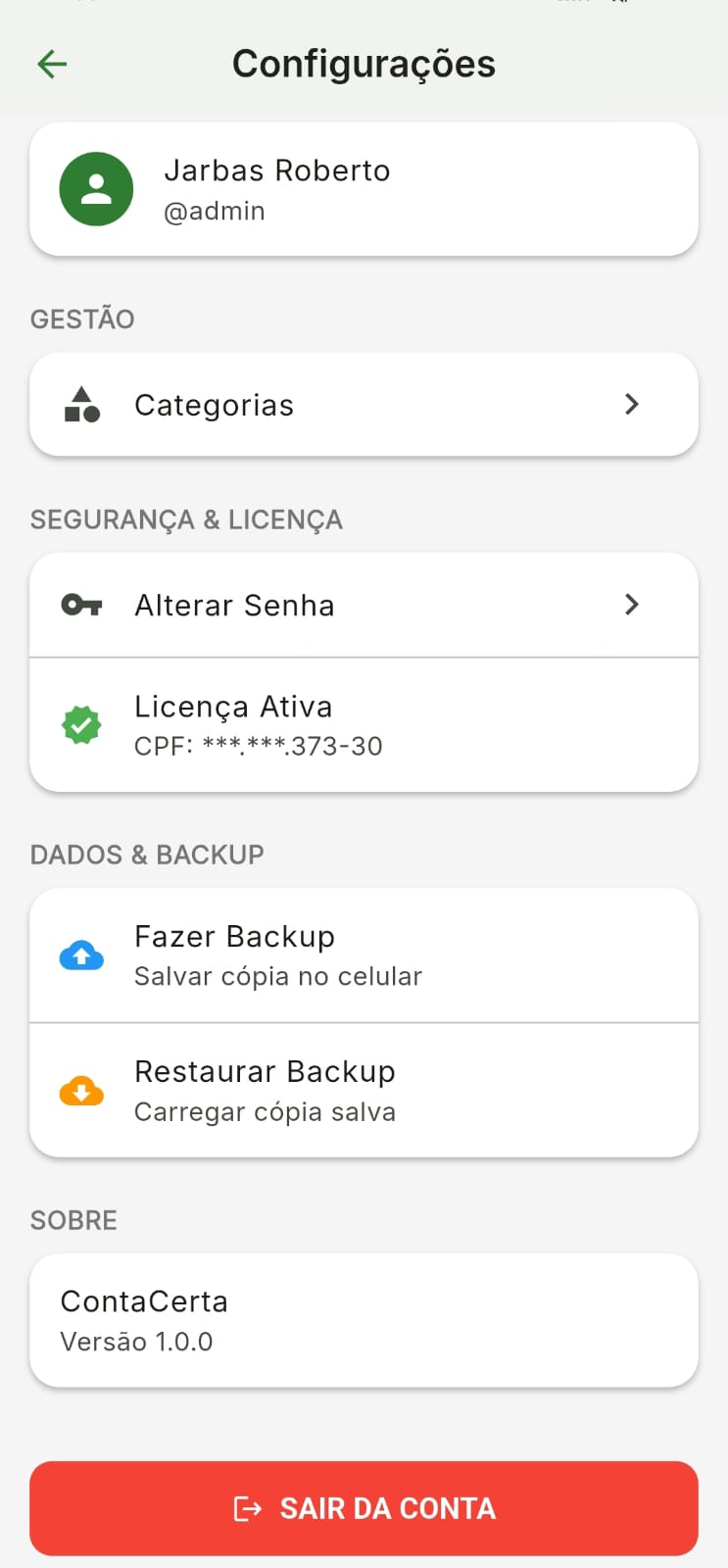 Tela 2 do Conta Certa