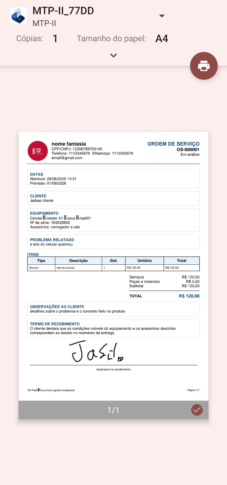 Tela 1 do OS Fácil