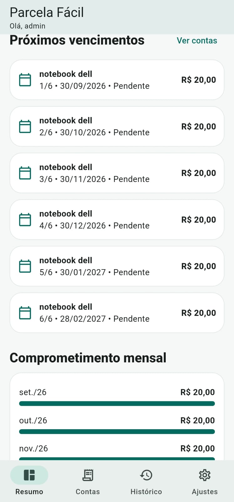 Tela 1 do Parcela Fácil
