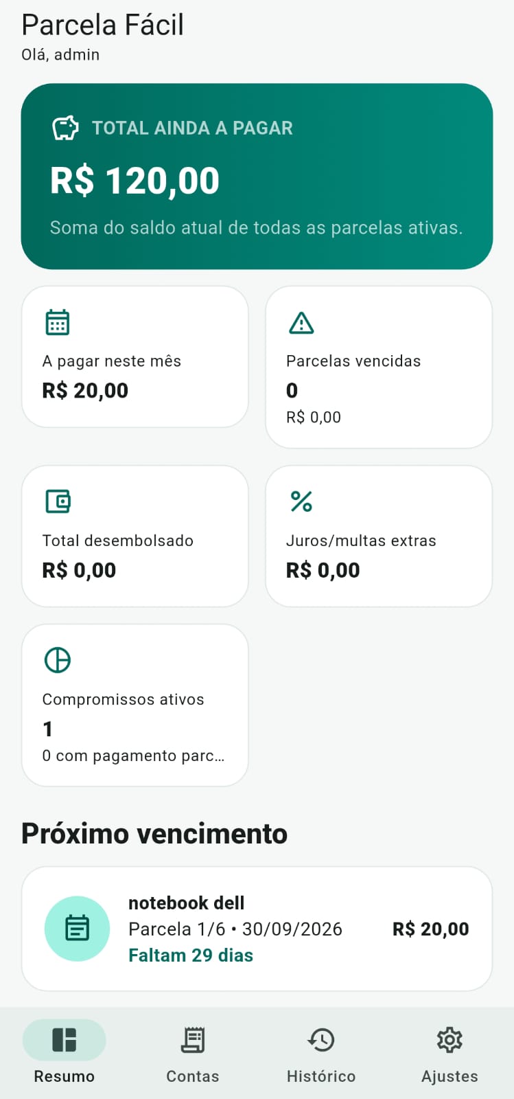 Tela 5 do Parcela Fácil